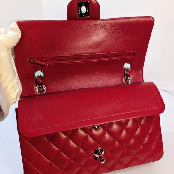 Chanel Rare Red 17b Classic Medium Quilted Lambskin Double Flap Bag - Picture 9 of 16